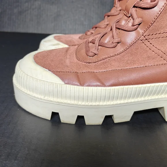 Gianni Bini Wander Lust Lug Sole Platform Bootie Cinnamon Suede LaceUp Zipper 9M - Picture 4 of 11